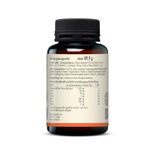 sovita Grünlippmuschel Kapseln | Mit Kupfer, Vitamin C, E & B-Vitaminen | Hochwertiges Grünlippmuschelpulver aus Neuseeland | Unterstützung für Bindegewebe & Immunsystem | 120 Kapseln