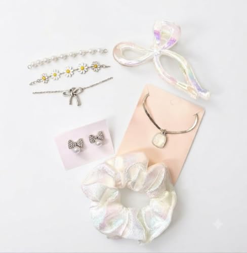 Image of Styling Fashion Accessories Hamper White Stone Nacklace Chain, Earring, 3 Hand Braclates and Clutcher with Box (Pack of 7)