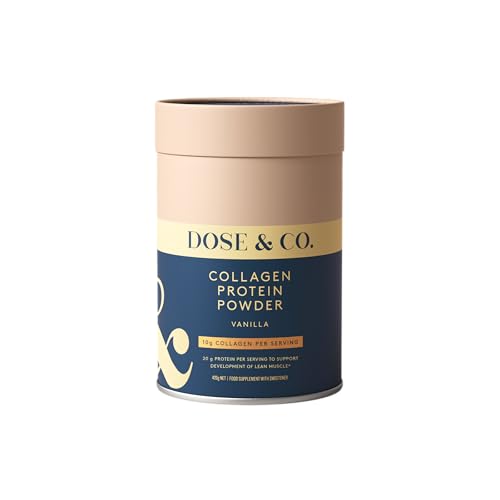 Dose & Co Collagen Protein Powder - Vanilla 420g | Bovine Hydrolysed Type I & III Collagen Peptides with 20g Whey Protein per Serving | Hair Skin Nails & Muscle Support | Halal Gluten Free