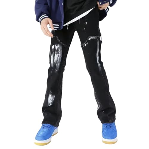 Men Y2K Washed Blue Baggy Flared Jeans Pants Clothing Straight Hip Hop Denim Trousers