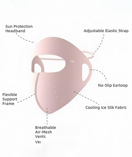 Image of Full Face Mask for Women, Face Cover for Bike Riding, Protective Face Mask for Outdoor Activities, Summer Sun Protection, Black and Pink Pack of 2