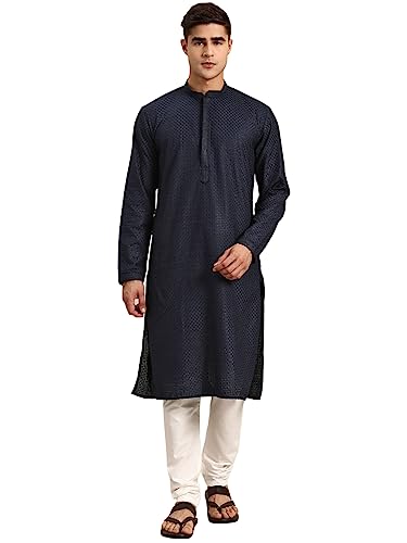 Image of Rajubhai Hargovindas Men Pure Cotton Chikankari Embroidered Straight Kurta