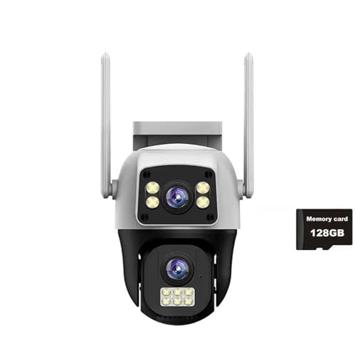 LNHHG Cámaras con Tarjeta SIM 4G de 2 MP, Doble Lente, Pantalla Dual, inalámbricas, WiFi, for Exteriores, vigilancia, detección Humana, protección de Seguridad, cámara IP PTZ(2MP CAM Add 128G)