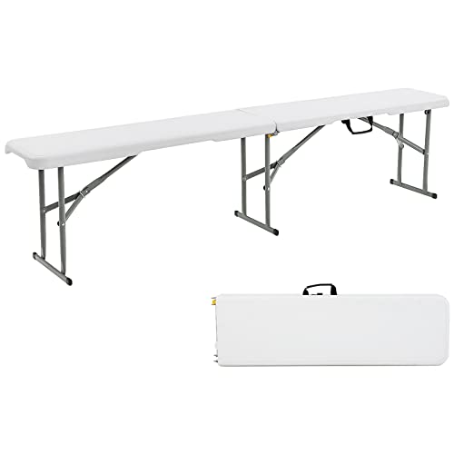 Goplus 6 Feet Plastic Folding Bench, Portable Foldable Bench Seat with 550 lbs Capacity for Indoor Outdoor Picnic Party Camping Dining, Off-White, No Assembly Required
