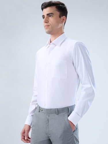 Image of Park Avenue Men Modern Slim Fit Solid Pattern Cotton Polyester Blend Semicutaway Collar Full Sleeve Formal Shirt