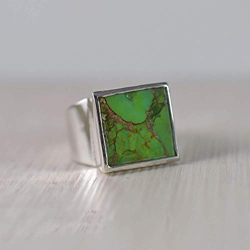 green copper turquoise ring, 925 sterling silver, gemstone men's ring, statement ring, man's heavy ring, anniversary gift ring, men ring, gemstone ring, turquoise men ring, birthday gift ring