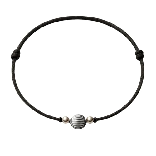 Jewellers 925 Sterling Silver Chandi Moving Ball Thread Based Anklet Best Pack Of 1 Extra Large Black