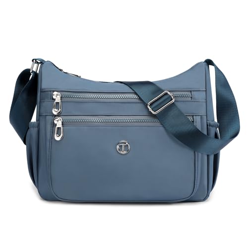 Sac bandoulière femmes en nylon léger bleu avec multipoches pour grand sac messager daily