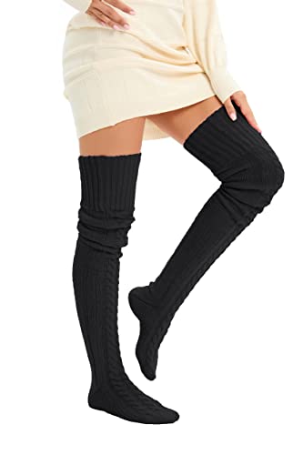 SherryDC Women's Cable Knit Thigh High Socks Leg Warmers Extra Long Over Knee High Boot Stockings4