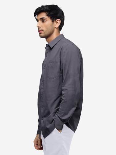 Image of The Souled Store Solid Linen: Beige Color Men and Boys Regular Outdoor Fit Full Sleeve Collared Neck Spread Collar Casual Wear Stylish Comfortable Premium Elegant Cotton Shirts