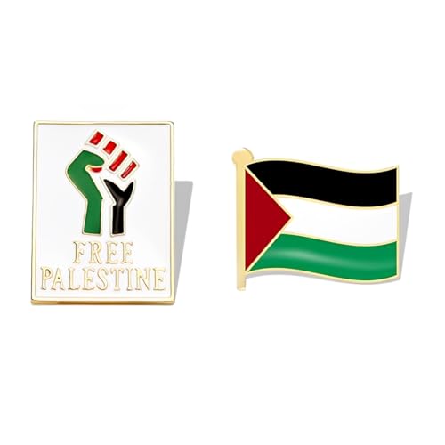 NHQZ 2PCS Palestine Pin Broches de Drapeaux Nationaux Palestiniens pour Femmes et Hommes Badge de Revers en émail