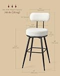 VASAGLE 360° Swivel Bar Stools Set of 2, Counter Height Bar Stools with Back, Boucle Fabric, Contemporary Modern, 25.4 Inch Tall, Kitchen and Home Bar, Cloud White ULBC130W01V1