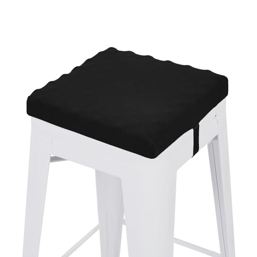 baibu 12 Inch Non Slip Stool Cushion Square, Soft Bar Stool Cushions with Ties Square Chair Pad for Stackable Kitchen Stools, Black (12'' (30CM))