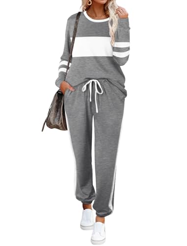Image of Aloodor Sweatsuit for Women 2 Piece Outfits for Womens Crewneck Sweatshirts Pullover