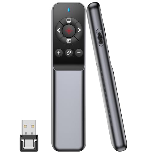 Image of Wireless Presentation Clicker with Laser Pointer, USB-C & USB-A Dual Receiver, Hyperlink & Window Switch Support, 100M Red Light, Compatible with PowerPoint /Keynote /Google Slides