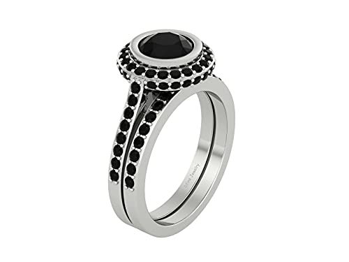 Bague de mariage en argent 925 massif avec diamants noirs fins