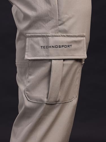 Image of TECHNOSPORT Men's Regular Fit Mid Rise Polyester Solid Cargos for Activewear, Regular Use and Quick Dry