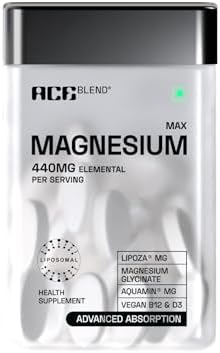 Ace Blend Max Magnesium Glycinate (60 tablets) | 1600mg Triple Complex | 440mg Elemental Magnesium | Calcium, Vegan Vitamin B12 & D3 | Promotes Deep Sleep, Muscle Recovery & Heart Health