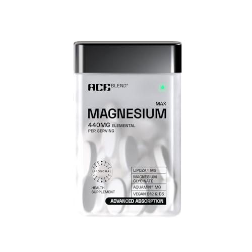 Ace Blend Max Magnesium Glycinate (60 tablets) | 1600mg Triple Complex | 440mg Elemental Magnesium | Calcium, Vegan Vitamin B12 & D3 | Promotes Deep Sleep, Muscle Recovery & Heart Health