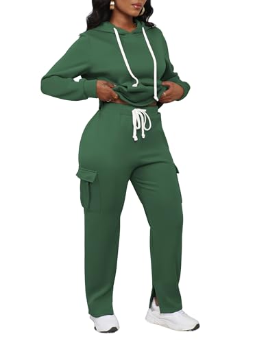 LovelyWholesale 2 Piece Lounge Set Women Hoodies and Cargo Sweatpants