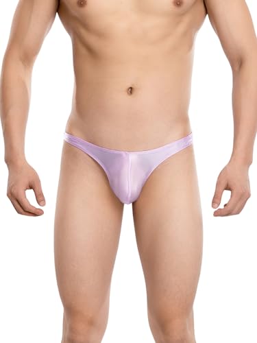 Men's Smooth Silk G-String Thong Sexy T-Back Low Rise 3 Pack Black/Purple/Fluorescent Green2