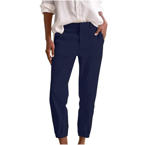 Summer Linen Pants for Women Casual Lounge Pants with Pockets Slim Fitting Pants Fashion Trendy Pants for 2025