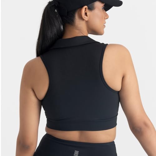 Image of HUNNIT 2 in 1 Sports Bra Crop Top - women's Polo Neck and Racerback styles with Medium Coverage, Lightly Padded, Stretchy Sports Bra perfect for Gym Workout and Sweat Wicking Fabric