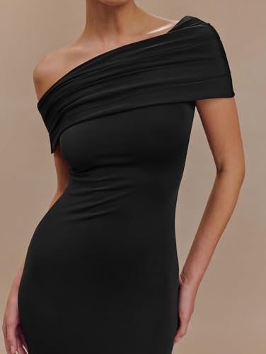 LAGSHIAN Women's Elegant Formal Maxi Dress Off Shoulder Ruched Sleeveless Bodycon Evening Long Dresses3