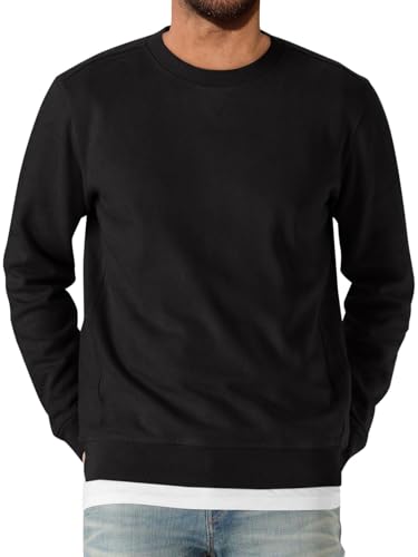 Runcati Herren Sweatshirt Langarm Rundhals Pullover Männer Einfarbig Langarmshirt Basic Freizeit Sport Oberteile Schwarz L