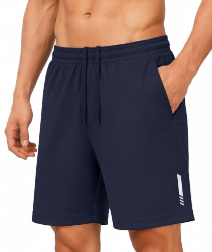 Little Beauty Mens Athletic Shorts Breathable Workout Gym Shorts with Pockets Fast Dry for Running and Casual Wear Navy M