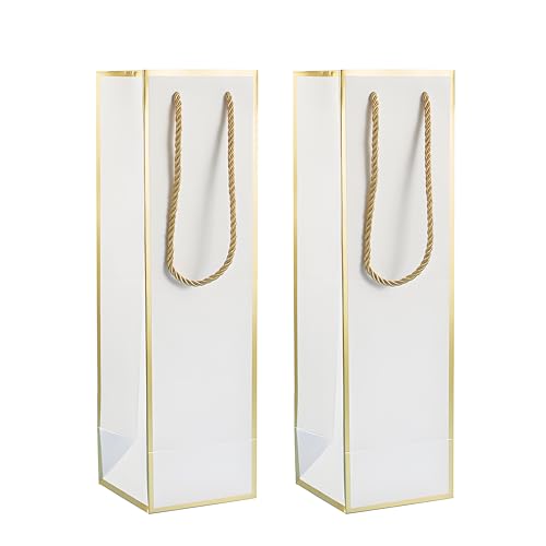 Miraclekoo Elegant Wine Bags for Gifts - Gold Foil White Wine Bottle Gift Bags,2 Pcs (4