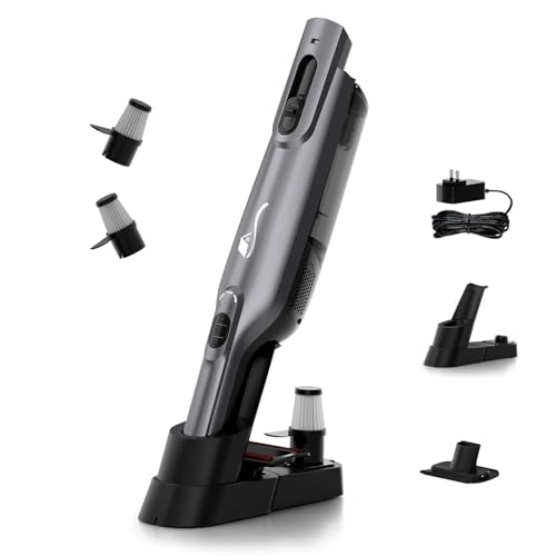 AYONTIN Rechargeable Handheld Vacuum, Lightweight Hand Vacuum Cordless, Powerful Suction, One-Touch Empty, LED Lights, Large Dust Cup for Home, Office, Car, Pet, Gray