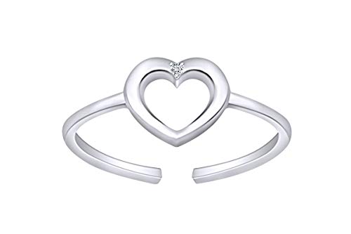 Affy 925 Sterling Silver Round Cubic Zirconia Heart Adjustable Toe Ring For Women Ring Size- #TOP22