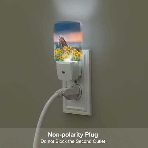Image of Sunflower Farm Animal Horses Night Light,Plug Into Wall with Dusk to Dawn Light Sensors, Warm Nightlights for Bedroom, Bathroom, Hallway, Kitchen, Gifts Ideal for Boys Girls Women Men