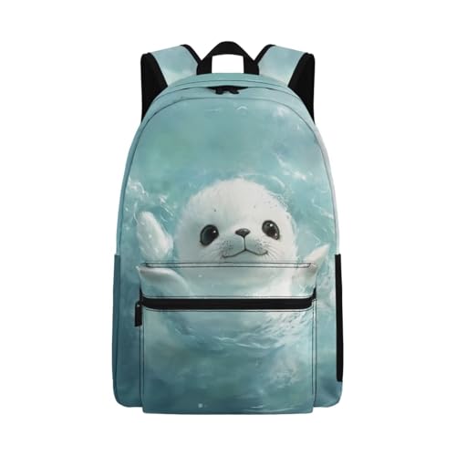 Cartoon Seal Backpack for School Kids 6-8 Ocean Theme School Backpack for Girls Kindergarten Preschool Large Capacity School Bag with Side Pockets Casual Bookbag for Travel