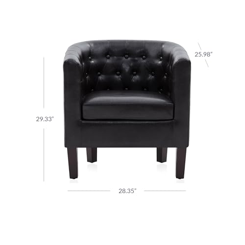 Image of BELLEZE Brown Accent Chairs for Living Room, Set of 2 Elegant Arm Chairs, Upholstered Tufted Barrel Chairs Club Chairs for Bedroom with Sturdy Legs and Faux Leather - Berlinda (Brown)