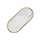 DIKACA Nordisches Marmor ovaltablett mit Goldrand Dekoratives Schmuck Kosmetik tablett Vielseitiges Keramik serviertablett für Frühstück Westliche Speisen und Schlüsselablage Klein und