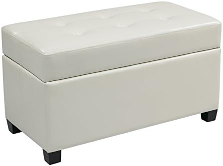 Office Star Metro Vinyl Storage Ottoman with Espresso Finish Legs, White