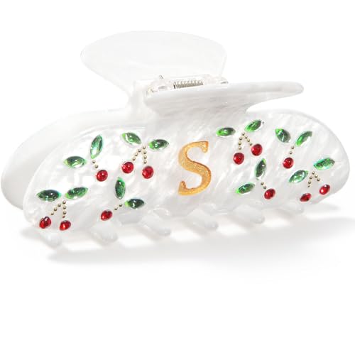 Image of CHLINS Initial Cherry Hair Clips for Women Girls - Cute Glitter Monogram Claw Clips with Rhinestone Cherry Print Hair Accessories, Ideal Birthday Bridesmaid Gifts for Teens Girls, Letter S