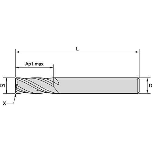 Image of WIDIA Hanita 25280400T011 VariMill 2528 GP Rough /Finish End Mill, 0.1 mm Chamfer, 4 mm Cutting Diameter, Carbide, TiAlN, RH Cut, Straight Shank, 4-Flute