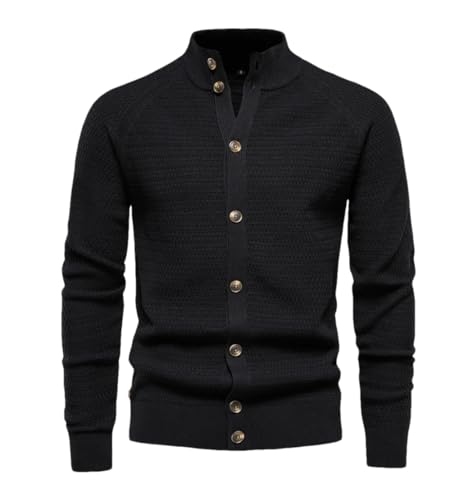 Mens Cardigan Cotton Button Mock Neck Sweater for Men Winter Fashion Knitted Cardigans