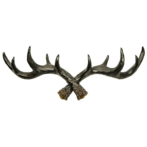 Hansmeier Geweih Kleiderhaken Garderobenhaken - Schwarz - Für Außen, Innen, Balkon & Garten - 49 cm - Hirschgeweih - Garderobe - Hohe Tragkraft