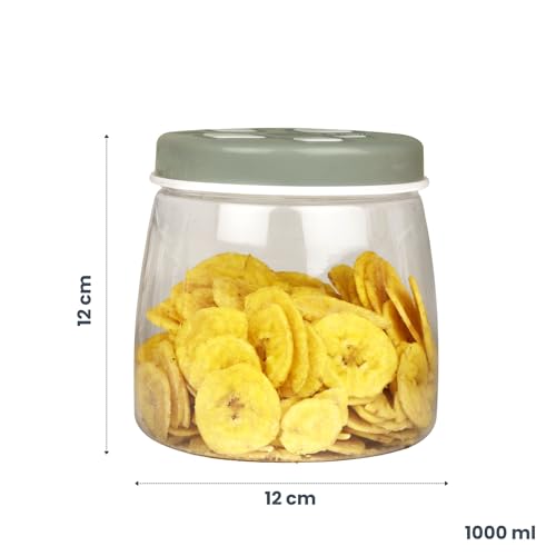 Image of FLAIR Cubics Airtight Food Storage Containers Set of 2 (1000ml each) with Spoon - Green, BPA-Free, PET Plastic Jars, Space-Saving for Pantry, Snacks
