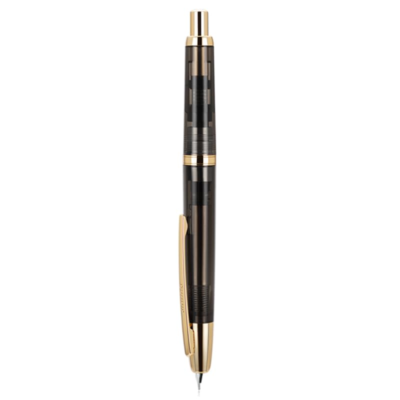 Jinhao 20 Series Press Fountain Pen, Transparent Black Retractable Medium Nib with Ink Converter Set (Golden Clip)