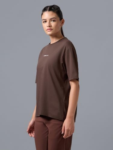 Image of TECHNOSPORT Women's Printed Boxy Fit Round Neck T-Shirt COTFLEX Half Sleeve Slip On Polyester for Gym Yoga Workout UPF50+ Anti Odour