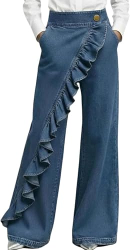 Jean large taille haute d'architecte avec détails de volants couture