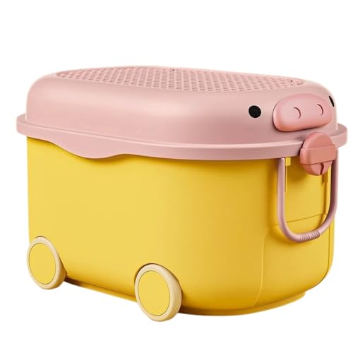 Giawkca おもちゃ箱 キャスター付き おもちゃ 大容量 多機能 防塵・防カビ 小物。赤ちゃん、おもちゃ、衣類、食料品、小物などをできる、スタイリッシュで車のようなバスケット。大容量、積み重ね可能、防塵・防カビの多機能。 (ピンク +イエロー,L)