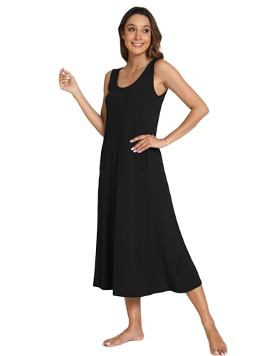 GYS Sleeveless Nightgowns for Women Soft Bamboo Viscose Night Shirts Tank Sleepwear with Pockets Long Sleep Dress3