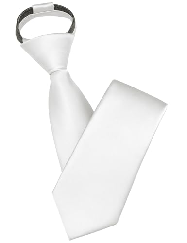 Branduce White Tie Solid Satin Ties for Men Pre-tied Adjustable Zipper Necktie for Wedding Business (TA17-34)