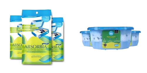 Image of Absorbia Moisture Absorber | Absorbia Sachet - Pack of 3 (200ml Each) | | BLU Moisture Absorber with Activated Charcoal Pack of 3(200g each) | Dehumidifier for Wardrobe, Cupboards & Closets